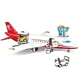 General Jim's 白と赤の旅客機 720ピース モジュラービルディングブロックブロック おもちゃプレイセット コントロールタワー、サービス車両、オートバイ付き ティーンと大人向け