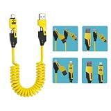 4in1 スプリングケーブル USB-A Type-C Lightning対応 PD65W 急速充電 伸縮式 イエロー (イエロー)