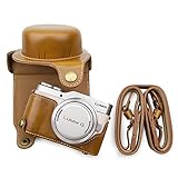 kinokoo Panasonic 松下 GF7 / GF8 / GF9 / GF10専用カメラケース カメラバッグ 12-32 mm レンズ 対応 バッテリーの交換でき 三脚ネジ穴付き PUレザー 全面保護型 ショルダーストラップ付き (BR)