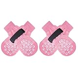 EXPAWLORER 犬 靴下 滑り止め 足舐め防止 4個セット 肉球保護 犬用靴下 脱げない 柔らかい 通気性 伸縮性 マジックテープ付き 老犬 介護用 保護 肉球 ケア 怪我防止 かわいい 超小型犬 小型犬 中型犬 シニア犬 （ピンク,XSサイズ）