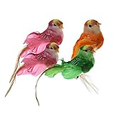 F Fityle 小鳥　置物　4個入り　人工羽毛　クリップ付き　生き生き　庭の装飾 贈り物　