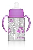 organicKidz Stainless Steel 2-in-1 Sippy Cup/Water Bottle, Lavender Hooty by organicKidz
