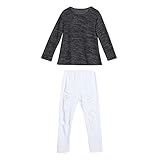 AmazingDeal 子供服 女の子長袖 グレーＴシャツ＋白い破れジーンズセット レジャー 春秋 クール ファション (130)