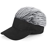 フサフサ 髪の毛 フレア バイザー kaquelc ハゲ かつら帽子 髪の毛 アウトドア ゴルフ ジョークグッズ ヒップホップ 日除け 釣り男女兼用 フェイクヘアー (グレー)