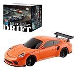 FunXylophy RCスポーツレーシングドリフトカー、1/43スケール 2.4G 15KM/H フルプロポーショナルRC電動ミニレーシングドリフトカーモデル ライトキットとドリフトタイヤ付き(オレンジ)