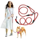Wagoo 犬 リード ショルダーリード 3m ロープ 小型、中型、大型犬用リード 肩掛け ハンズフリー たすき掛け 斜め掛け 多機能 (レッド, 太さ1.2cm/L)