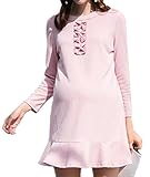 (オーセンティック) AUTHENTIC マタニティ ワンピース 長袖 授乳服 妊婦服 産前 産後 フリル お出かけ フレア (L, ピンク)