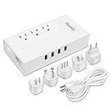 Powerjc 海外旅行用変圧器 USBポート付 マルチ変換プラグ付 容量1875w　220ｖto110v±10% 1.5ｍコード AC電源アダプター トランス 騒音なし 充電器 降圧