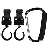 Rovtop ベビーカーフック 人気!　3個セット 360°回転 荷物カラビナ アルミ合金 負担を軽減する ベビーカー/ショッピング/旅行/アウトドア用