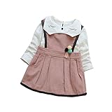 FEVON　ワンピース　ベビー　キッズドレス　子供　赤ちゃん　可愛いネコの襟　2点セット　tシャツ&サロペットスカート　 女の子　ガールズ　ポンポン付き　着回し　新生児 ボディースーツ　長袖　春　秋　