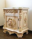 ロココ調プリンセス 天板ガラス付 扉付ナイトテーブル[AR-1305]