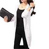 マタニティウェア 長袖Vネックロングカーディガン backロゴ 切込み 黒 ピンク ホワイト グレー 水色 (白)