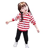 Pojour ベビー服 女の子パジャマ 春秋 子供可愛いストライプＴシャツ キッズ上下セット 長袖 女児プレゼント ガールズ お出かけ 通園 通学 出産祝い