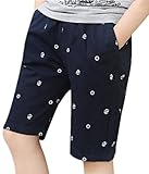 Hope2014 子供服 ズボン ウエストゴム 半ズボン 薄手 コットン 男の子 ストレッチ プリント パンツ ハーフパンツ 全8色 (150, ネイビー)