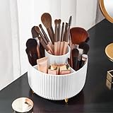 Diesisa メイクブラシケース、360°回転メイクブラシオーガナイザー、5スロットメイクブラシカップ 化粧品、ネイルポリッシュ、アート用品- ホワイト