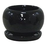インテリアポット タリーズボール ブラック 皿付 (穴有) 14cm 4個入り ／植木鉢