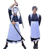 [COCCIA] 2WAY変身メイド鬼滅風 6点セット 男性用メイド服 ビッグサイズ 狐面 網タイツ ワンピース ドレス エプロン 蝶結び SNS ハロウィン コスプレ 宅コス 仮装 男女兼用 かっこいい