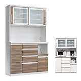 【設置無料】食器棚 レンジ台 完成品 引き戸 幅120cm 約高さ200cm ホワイト 白 ライトブラウン モダン風 国産品 日本製 (ライトブラウン)