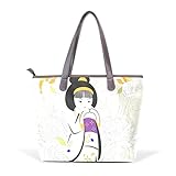 AyuStyle (アユスタイル) レディース バック ハンドバッグ 手提げ 肩掛け PUレザー 和服 カバン 通勤 通学 可愛い 女性用 大学生 大容量 (L, 和服少女 3)