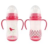 Nurtria 2 Piece Classic Training Bottle, Pink Bird, 9 Ounce by Nurtria