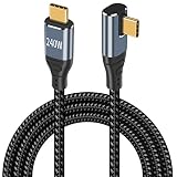 Poyiccot USB Type C ケーブル 急速充電 L字【240W/5A /USB2.0規格/ PD 3.1 対応】USB-C ケーブル L字型 、E-markerチップ内蔵 ナイロン編み Type C to Type C ケーブル MacBook/MacBook Pro/iPad Pro/Nintendo Switchなどタイプc多機種対応,3m