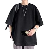 [Culeevp] 夏服 メンズ tシャツ 半袖 大きいサイズ 無地 五分袖 速乾性 柔らかい 服 黑3XL