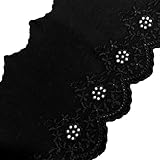 [moonfarm] フラワー レース トリム 生地 コットン 刺繍 選べる3色 綿100％ 花柄 装飾 縁取り (ブラック, 2m)