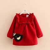 Star Baby 女の子の荷葉のワンピース 子供には絨がして、スカートには きれいなデザイン 脱着便利 優れた保温性 (110cm, red)