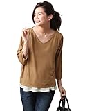 Angeliebe エンジェリーベ マタニティ 授乳口付き 裾フレアー Ｖネック トップス 妊婦服 産前 産後 フリー キャメル 22163 22163100