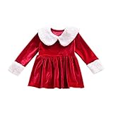 女の子 ベビー服Karchi クリスマス　ワンピース　長袖 赤地　ちょっぴり　ファション　可愛い　ドレス (90, 赤)