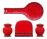 トスカーナハンドペイント用フリル付き4pcストーブトップセット、ナプキン、塩、コショウand Spoon Rest , Your Choice of Color by ACK レッド 85225/28