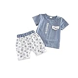 ベイビー服 男の子Ｔシャツ Pojour 夏子供Ｔシャツ＋パンツ ボーイズ可愛い2セット 綿 子供ギフト 通気 ブルー 90cm