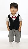 【Peach Kids】 ベビー服 ロンパース+ベスト 2点セット 男の子 ロンパース スーツ フォーマル お祝い 結婚式 子供服 (95, タータンチェック)