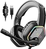 EKSA E1000 ゲーミングヘッドセットPS4/PS5/PC用USBゲーミングヘッドホン 50mmドライバー 7.1chサラウンドサウンドヘッドフォン プラグ&プレイ 単一指向性マイク ノイズキャンセリング 高遮音性イヤーカップオーバーイヤーヘッドホン