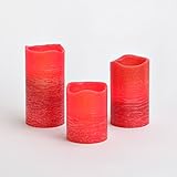 Set of 3 Distressed Flameless Wax Pillar Candle – 電池含ま LC003099
