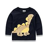 PANCY 子供服 春秋 長袖 Tシャツ キッズ トレーナー 丸い襟 男の子 女の子 可愛い 動物柄 恐竜(100cm,ネイビー 恐竜)