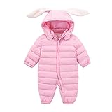 AMIGOYO　ベビー服 ロンパース 綿コート ベビーダウンコート 赤ちゃん フード付き 兎耳 裏起毛 カバーオール 中綿ロンパース 新生児 男女兼用 出産祝い