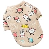 RIOSTUDIO 犬服 秋冬 犬の服 犬 猫 ドッグウェア 裏起毛 スウェット パーカー ジャージー 表つるつる 裏モコモコ ふわふわ 袖あり防寒 暖かい わんこ服 犬仮装 猫服 ペット用品 脱毛保護 お散歩 お出かけ インスタ映え 小型犬 中型犬(⑱ベージュ×ウサギとひよこ,M)