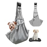 KUERUE 犬 抱っこ紐 小型犬 超小型犬 子犬 バッグ ペット キャリーバッグ ペットスリング 肩パッド 底板付き 飛び出し防止用ストラップ付 安全ロープ付き 調節可能 斜めショルダーバッグ お出かけ抱っこ(グレー)