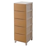 山善(YAMAZEN) リビングチェスト 5段 木目調 スリムタイプ ナチュラル MYLC-345(NA)