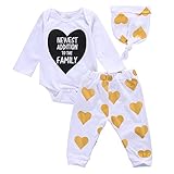 MUSTY　ベビー　子供　ロンパース　ルームウェア　上着　パンツ　帽子付き　3点セット　ハートパタン　桃心　ホワイト　金色　キラキラ　カバーオール　男女兼用 (100)