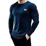 [Anmur] メンズ Tシャツ 長袖 スポーツウェア トレーニングウェア フィットネス 吸汗速乾 ストレッチ 筋トレ ボディビル ミッドナイトブルーL