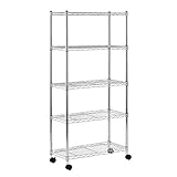 Sandusky MWS301460 5-Tier Mobile Wire Shelving Unit with 2" Nylon Casters, 5 Wire Shelves, Chrome-Si