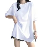 [SLEEPSINERO] 【骨格ストレートの着痩せ！】 tシャツ レディース 半袖 ゆったり 体型カバー ティーシャツ 夏服 大きいサイズ 吸汗速乾 クルーネック 通気 防臭 蒸れない レディーストップス 夏 カットソー ロング 5分袖 おしゃれ (XL,ホワイト)