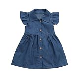 YAYUYAO 女の子 ドレス ソリッド プリンセス デニム ノースリーブ 幼児 赤ちゃん ワンピース 最新 ノースリーブ スカート お姫様 春 夏 おしゃれ 0-4 歳 プリンセス (ブルー, 80