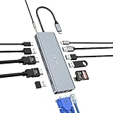 oditton 14 in 1 USB Cドッキングステーション USB Cアダプター 2 * 4K HDMI VGA USB A 3.1 USB C 3.1 4 USB A 2.0ポート ギガビットイーサネット SD/TFカードリーダー 100W PD 3.5mm