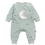 Famuka キッズ ロンパース カバーオール 可愛い 星柄 ベビー服 男の子 女の子 コットン 長袖 オーバーオール (12-18ヶ月, 緑)