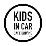 モノクロ 白【KIDS IN CAR】車マグネットステッカー キッズインカー 丸型15cm