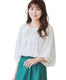 [ニッセン] シャツ・ブラウス 【カットソー裏地付】 ジョーゼットフレア７分袖ブラウス オフホワイト×黒ドット M