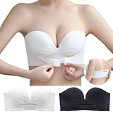 [APIKIE] ストラップレスブラ 紐なしブラ 【ダンサーも愛用・多重滑り止め素材】【ズレ落ちない・美胸美背】 チューブトップ 脇高 ノンワイヤー ブラジャーセット 柔らかい 結婚式 オフショル ブラジャー 寄せブラ バストアップ (JP, アルファベット, L, ブラック/ホワイト)